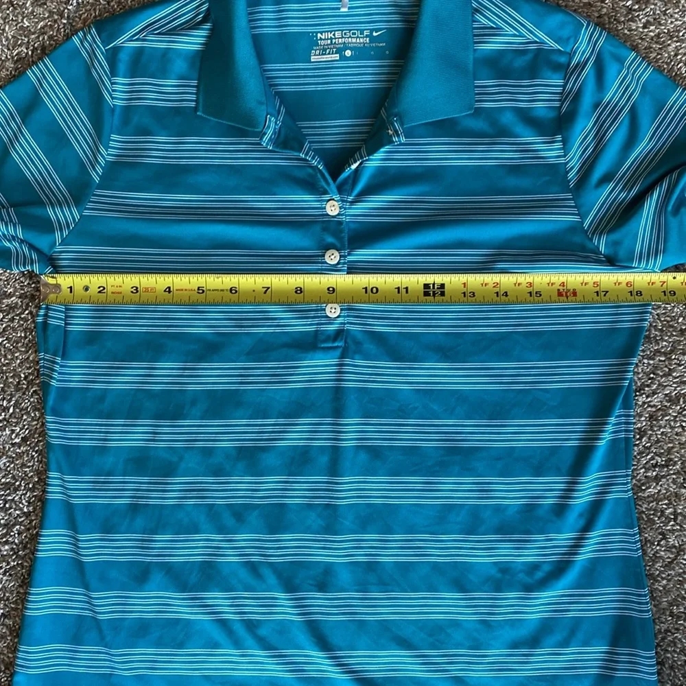 Nike Golf Tour Performance Dr-Fit Teal & White Stripe Polo Shirt, Women’s L